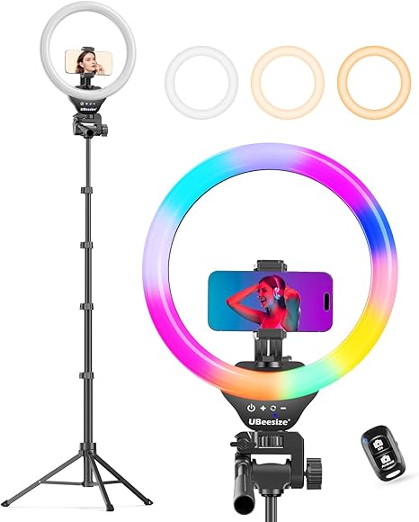 Ringlight 12'' RGB Selfie  with 150cm Tripod Stand for Video Recording＆Live Streaming(YouTube, Instagram, TIK Tok), Compatible with Phones, Cameras and Webcams